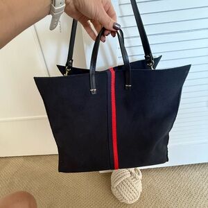 Clare V Black Tote with Red Stripe